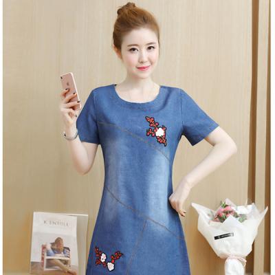 ĐẦM JEAN SUÔNG CỔ TRÒN THÊU HOA - NJ967